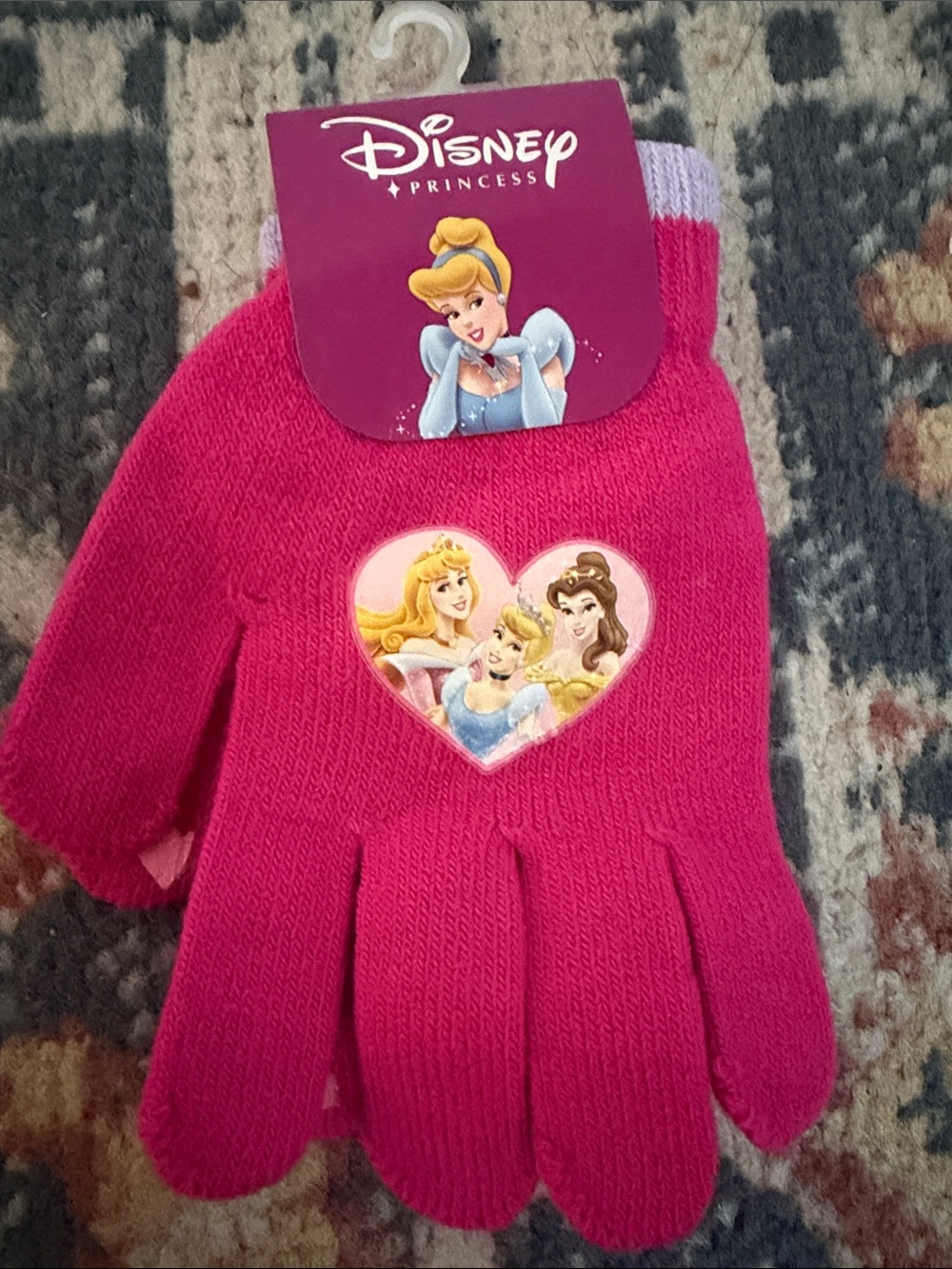 Disney Princess Girls Mittens - Bright Pink with Heart Graphic